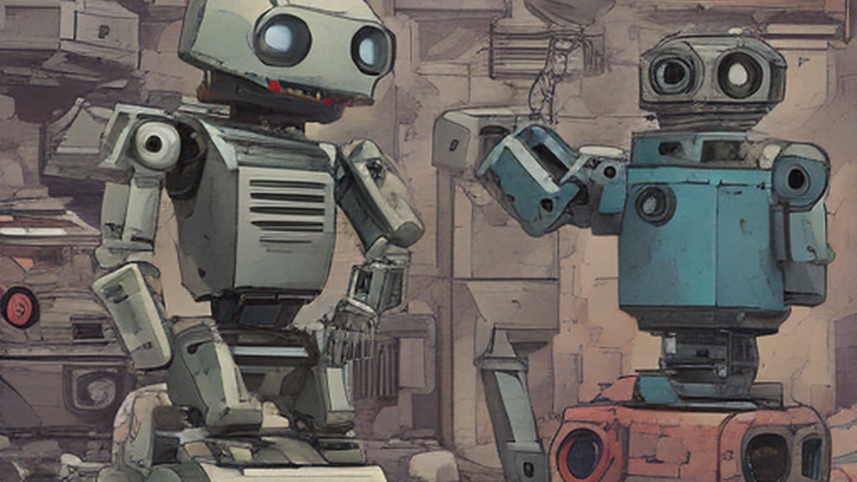 Floppy Follies: Retro Robots Mocking Our AI Overlord Fantasies